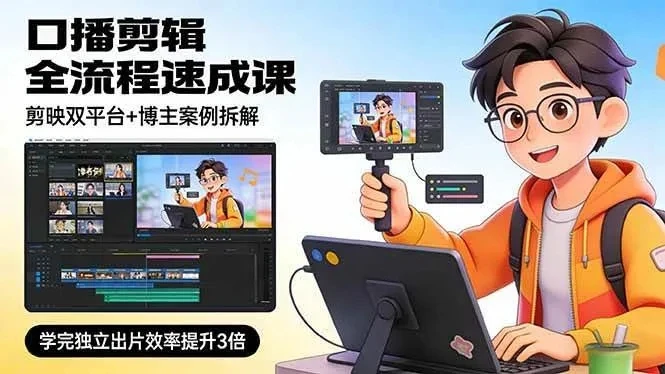 【精】口播剪辑全流程速成课，剪映双平台+博主案例拆解，学完独立出片效率提升3倍-淘米帮