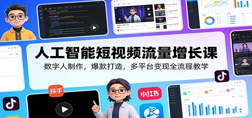 【精】人工智能短视频流量增长课:数字人制作,爆款打造,多平台变现全流程教学-淘米帮
