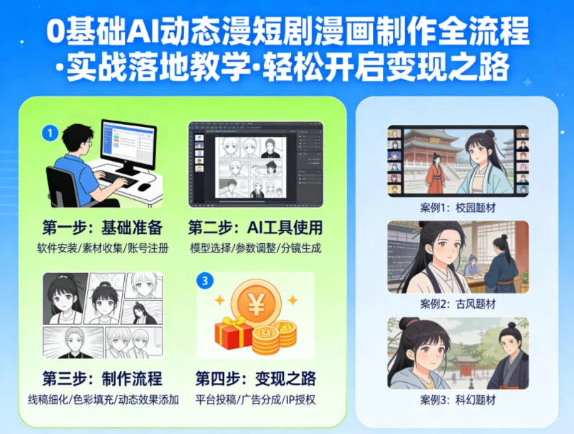 【精】0基础AI动态漫短剧漫画制作全流程,实战落地教学,轻松开启变现之路-淘米帮