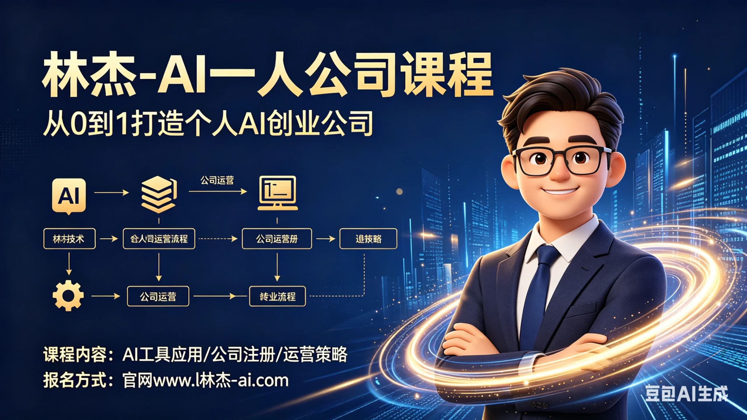 林杰-AI一人公司实战教学,让AI替你写文案、剪视频、找客户-淘米帮
