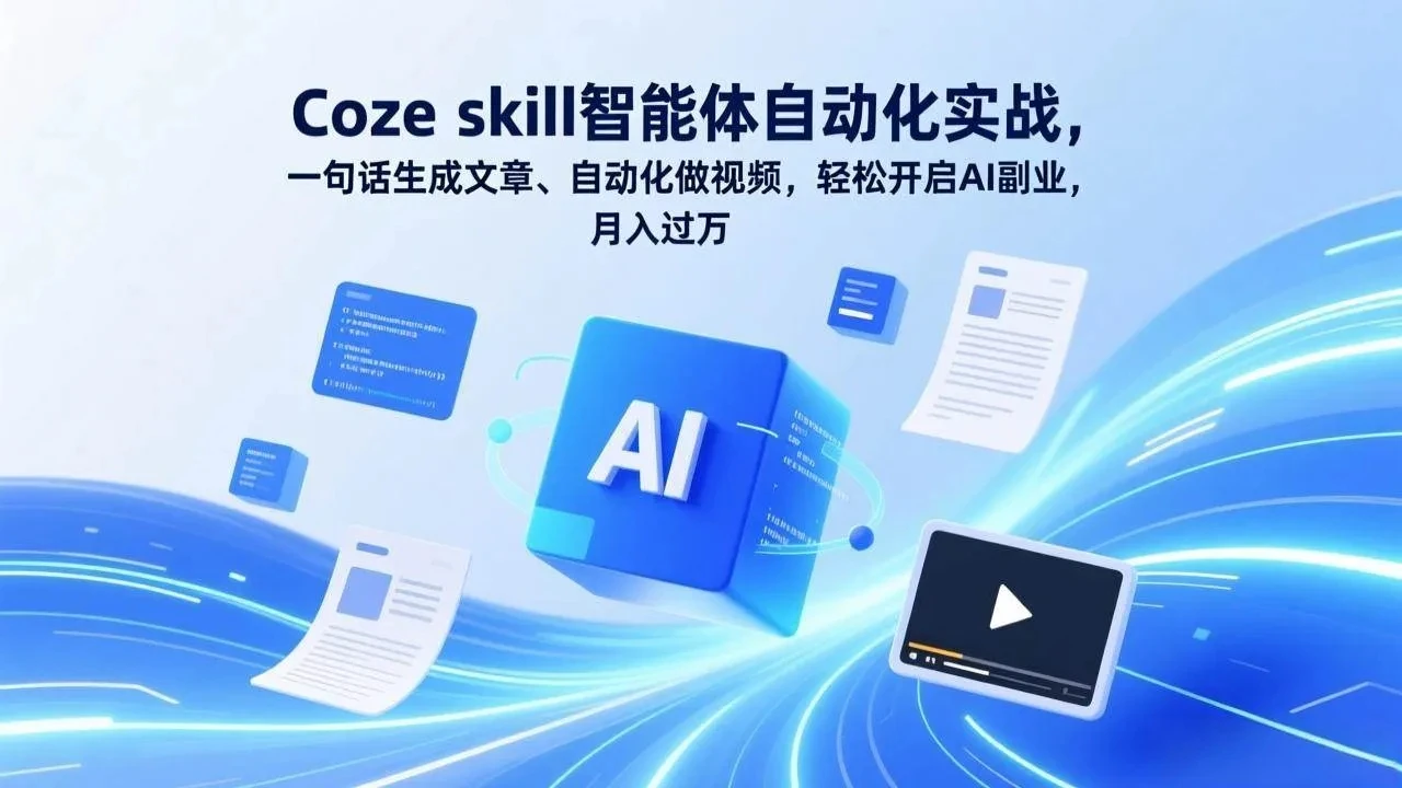 【精】Coze skill智能体自动化实战,一句话生成文章、自动化做视频,轻松开启AI副业,月入过万-淘米帮
