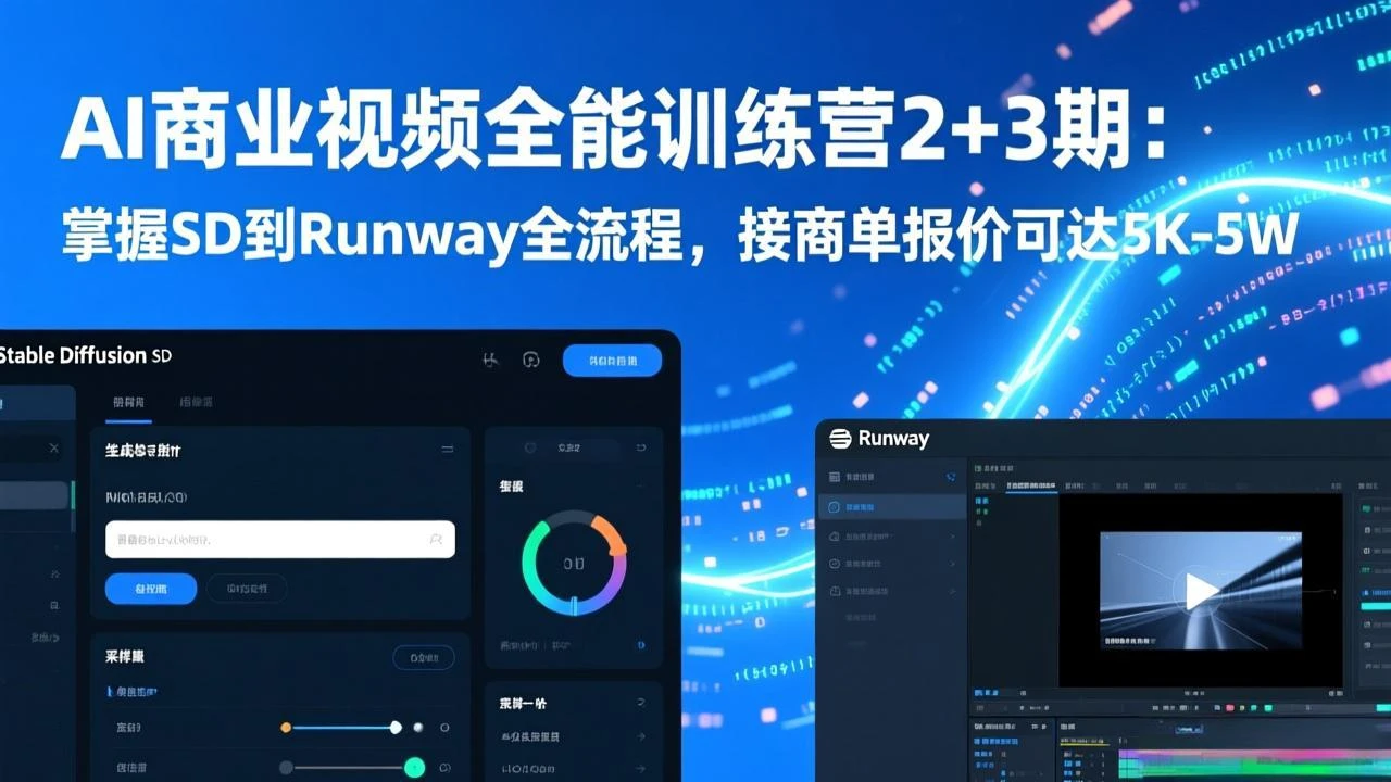 【精】AI商业视频全能训练营2+3期:掌握SD到Runway全流程,接商单报价可达5K-5W-淘米帮