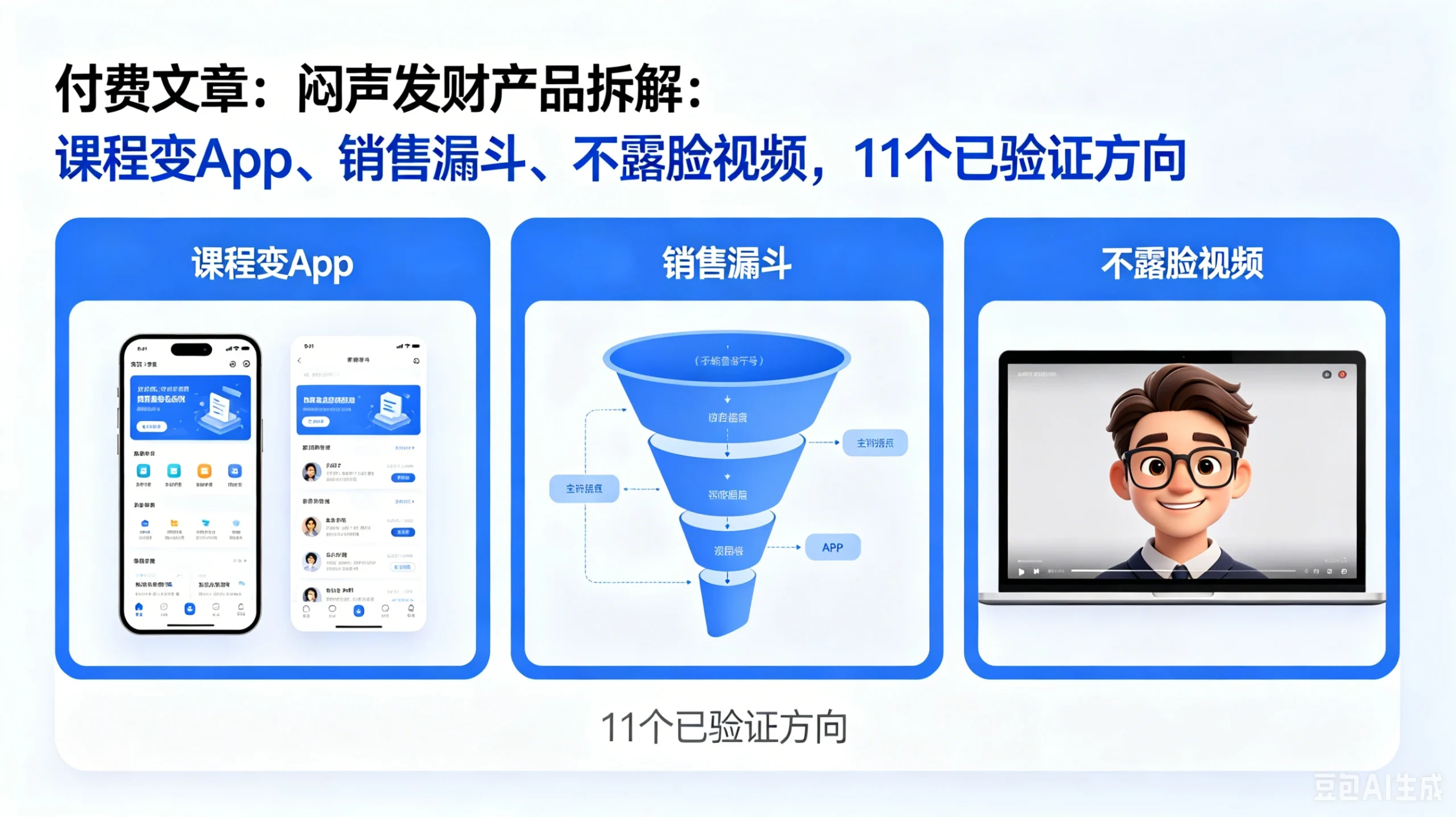 【精】付费文章：闷声发财产品拆解：课程变App、销售漏斗、不露脸视频，11个已验证方向-淘米帮