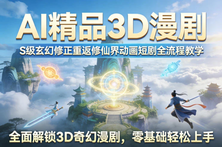 【精】AI精品3D漫剧S级玄幻修正重返修仙界动画短剧全流程教学,全面解锁3D奇幻漫剧,零基础轻松上手-淘米帮