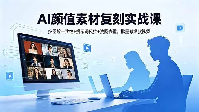 【精】AI颜值素材复刻实战课,多图控一致性+提示词反推+洗图去重,批量做爆款视频-淘米帮