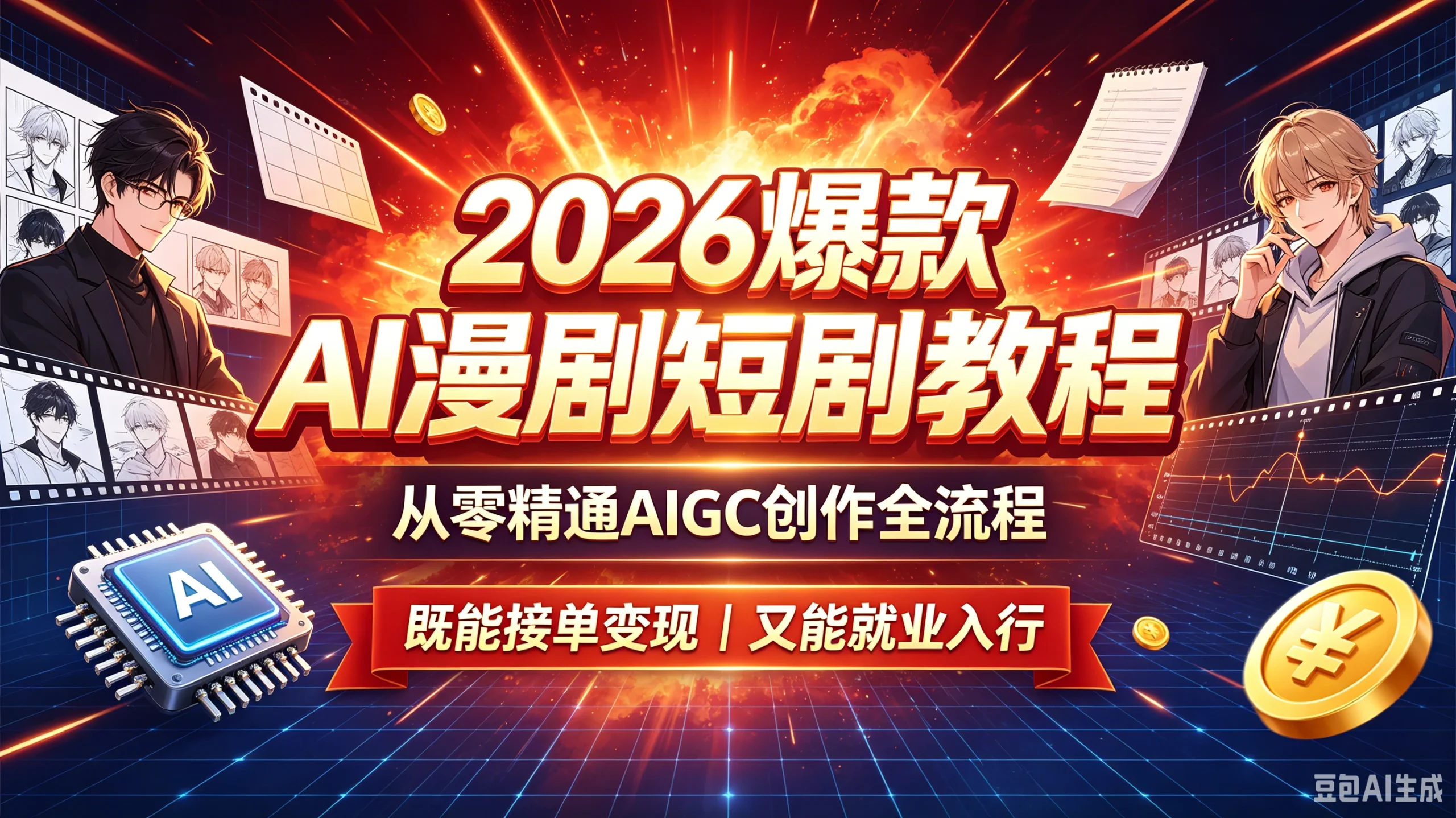 【精】2026 爆款 AI 漫剧短剧教程 从零精通 AIGC 创作全流程 既能接单变现又能就业入行-淘米帮