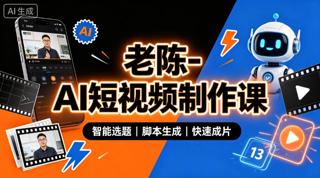 【精】老陈- AI短视频制作课,从选题到成片,AI工具实战,短视频增长-淘米帮