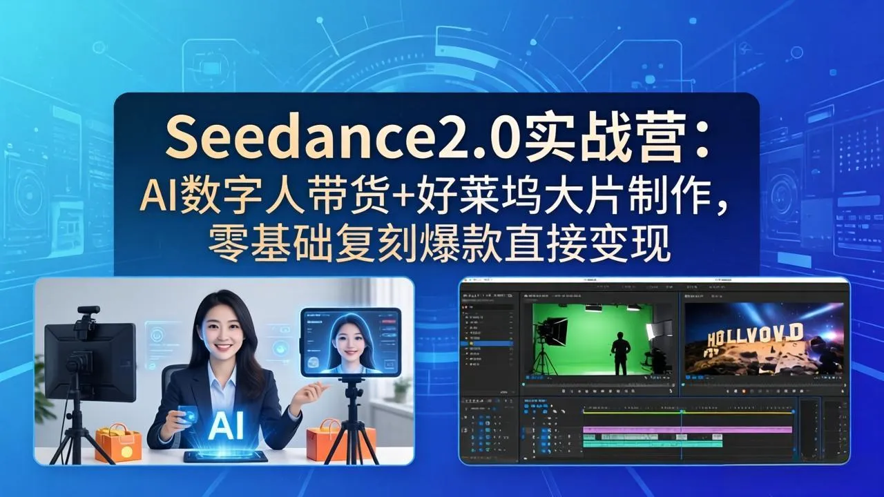 【精】Seedance2.0实战营:AI数字人带货+好莱坞大片制作,零基础复刻爆款直接变现-淘米帮