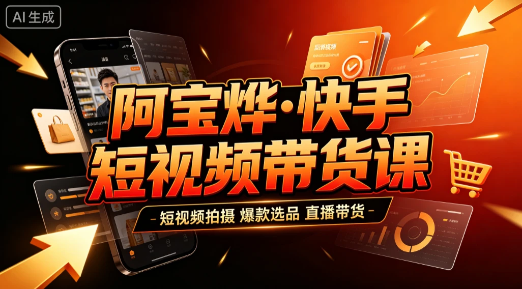 【精】阿宝烨·快手短视频带货课，短视频拍摄、爆款选品、直播带货-淘米帮