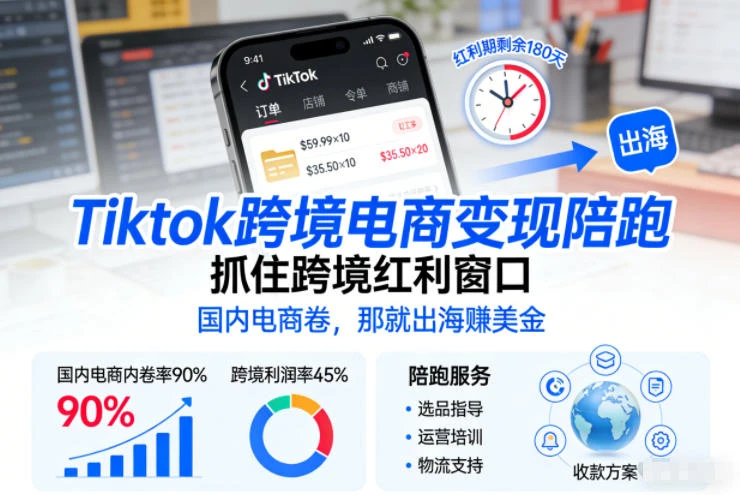 【精】Tiktok跨境电商变现陪跑，抓住跨境红利窗口，国内电商卷，那就出海賺美金-淘米帮