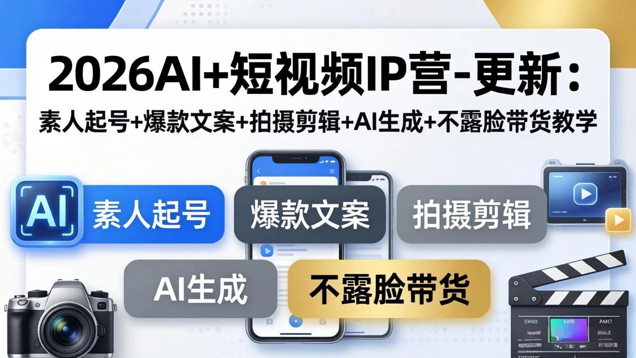 【精】2026AI+短视频IP营-更新:素人起号+爆款文案+拍摄剪辑+AI生成+不露脸带货教学-淘米帮