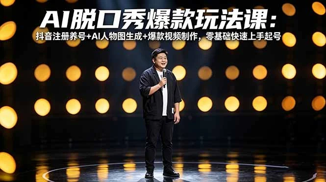 【精】AI脱口秀爆款玩法课：抖音注册养号+AI人物图生成+爆款视频制作，零基础快速上手起号-淘米帮
