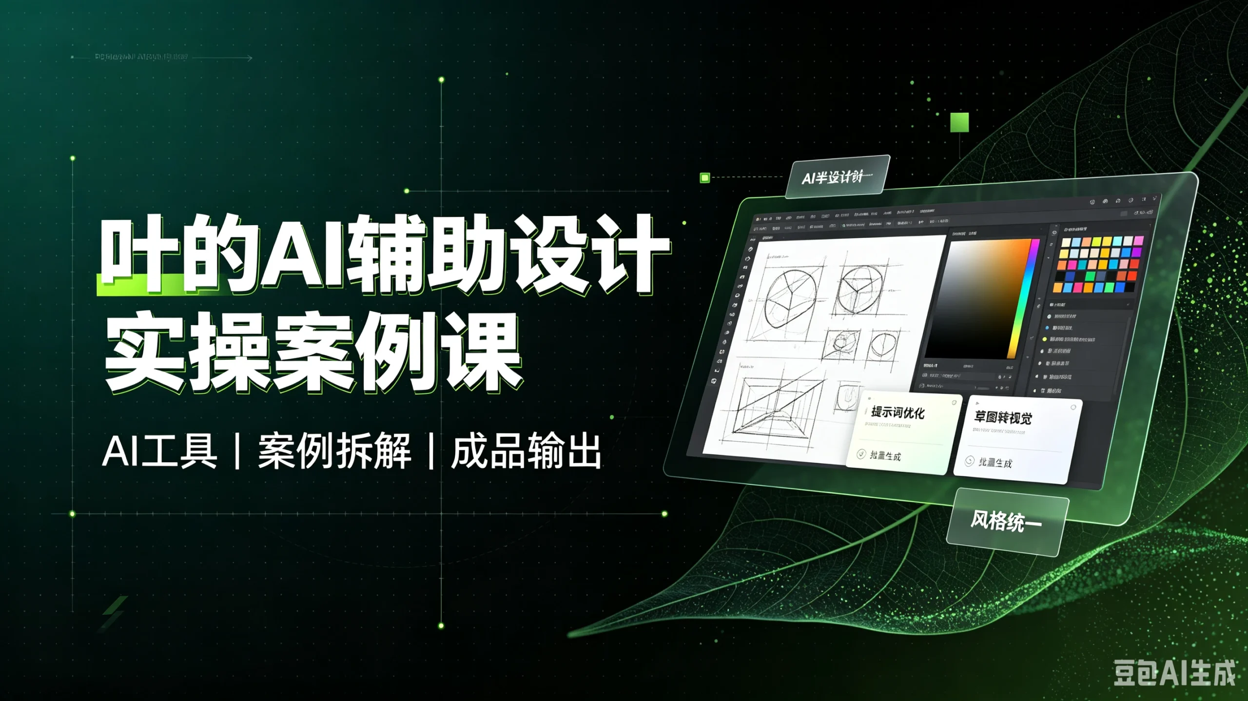 【精】叶的AI辅助设计实操案例课，AI工具、案例拆解、成品输出-淘米帮