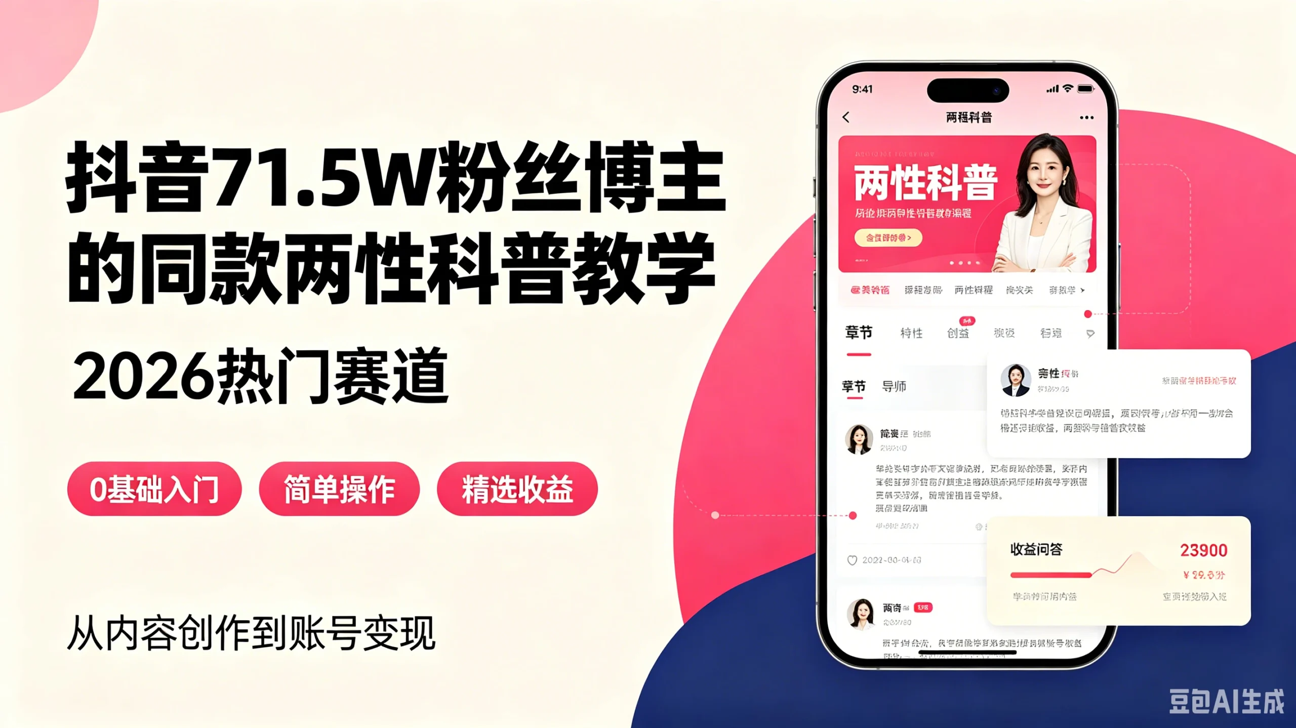 【精】抖音71.5W粉丝博主的同款两性科普教学，2026热门赛道，操作简单，轻松上手，0基础也能做，吃伙伴+精选收益-淘米帮
