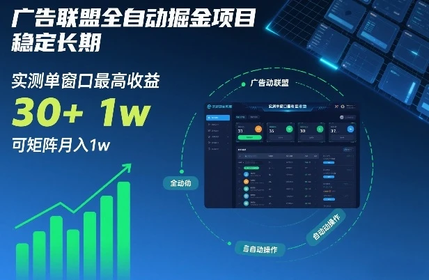 广告联盟全自动掘金项目，稳定长期，实测单窗口最高收益30+，可矩阵月入1w+【揭秘】-淘米帮