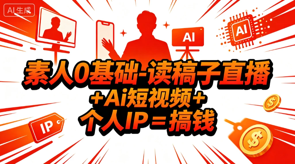 【精】素人0基础-读稿子直播 + Ai短视频 + 个人IP = 搞钱-淘米帮