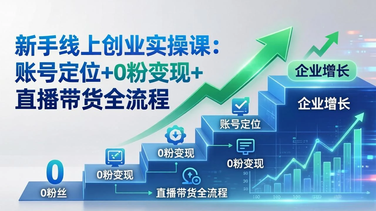 【精】新手线上创业实操课:账号定位+0粉变现+直播带货全流程,企业用户增长一步到位-淘米帮