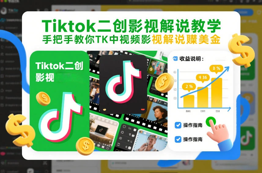 【精】Tiktok二创影视解说教学，手把手教你TK中视频影视解说賺美金(更新26年1月)-淘米帮