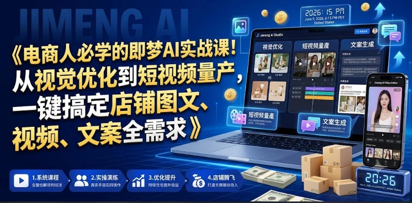 【精】电商人必学的即梦AI实战课 从视觉优化到短视频量产 一键搞定店铺图文、视频、文案全需求-淘米帮