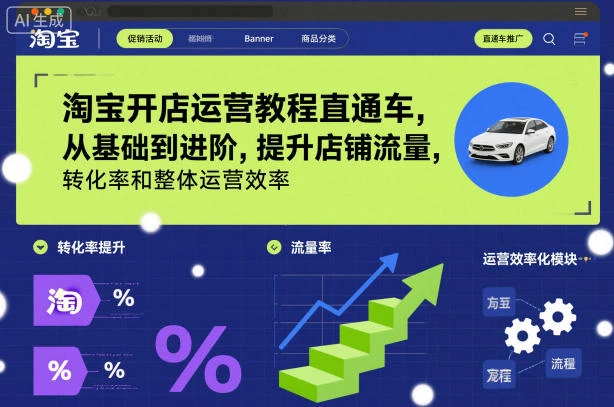 【精】淘宝开店运营教程直通车，从基础到进阶，提升店铺流量，转化率和整体运营效率(更新26年1月)-淘米帮