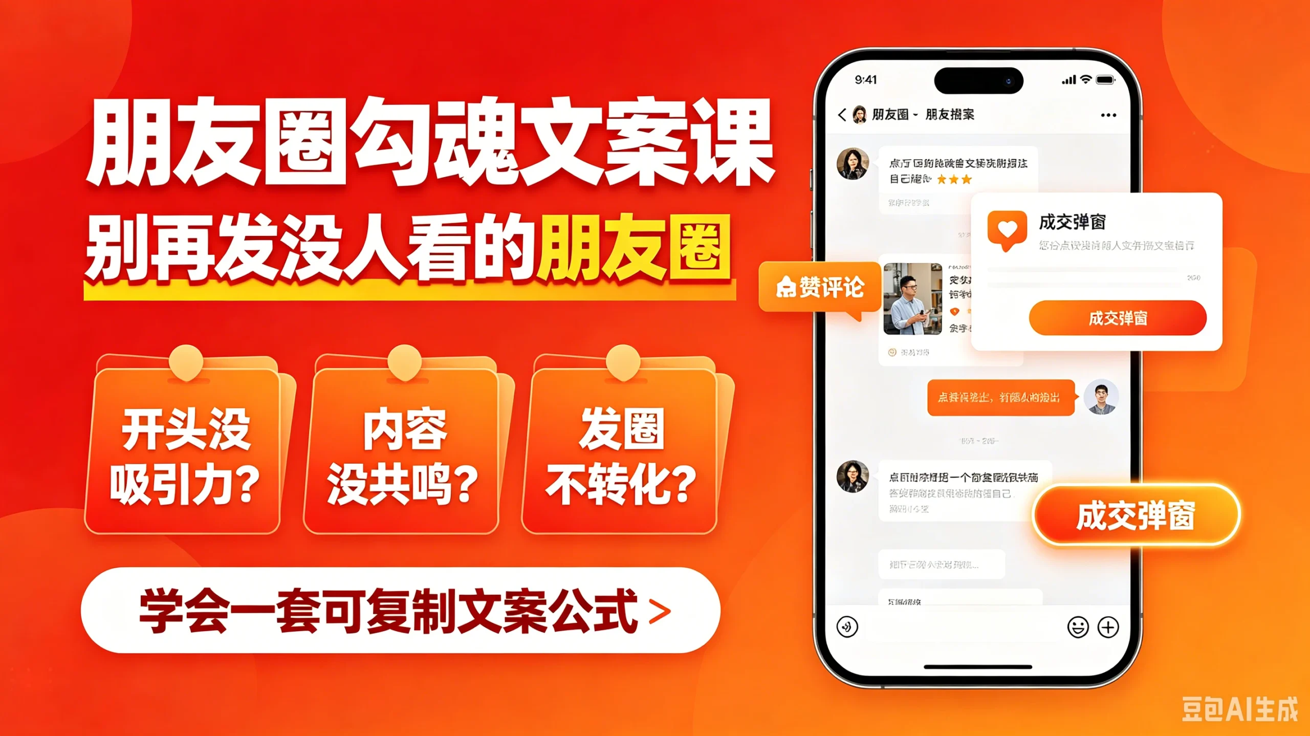 【精】朋友圈勾魂文案课，别再发没人看的朋友圈，学会一套可复制文案公式-淘米帮