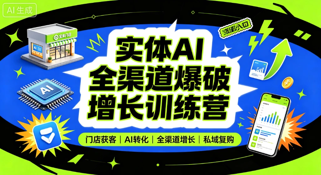 【精】实体AI全渠道爆破增长训练营,门店获客、AI转化、全渠道增长、私域复购-淘米帮