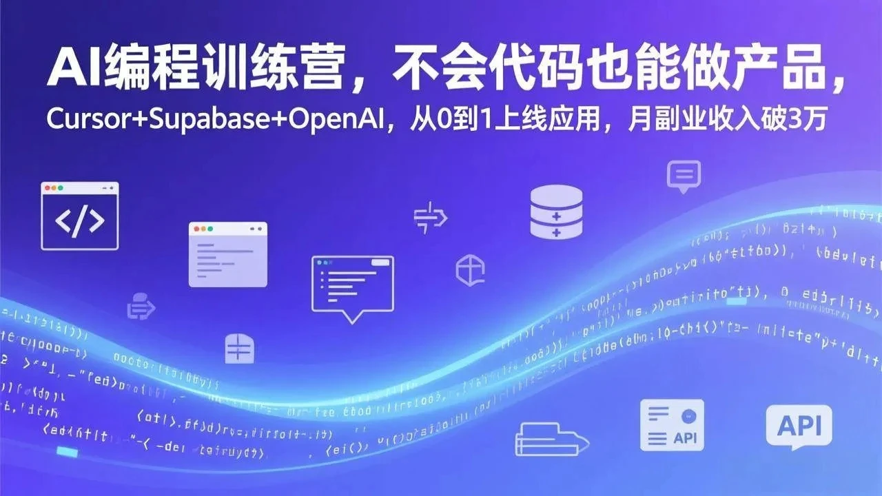 【精】AI编程训练营，不会代码也能做产品，Cursor+Supabase+OpenAI，从0到1上线应用，月副业收入破3万-淘米帮