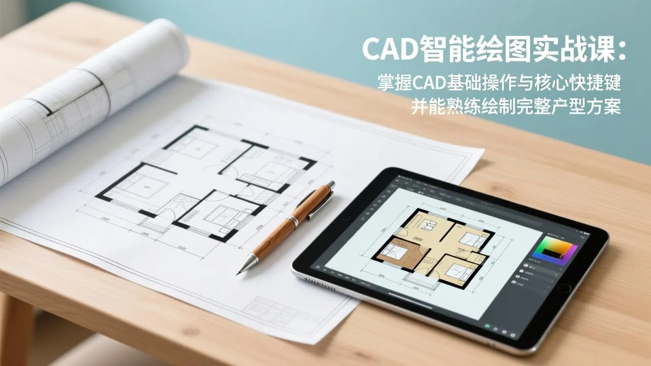 【精】CAD智能绘图实战课：掌握CAD基础操作与核心快捷键，并能熟练绘制完整户型方案-淘米帮