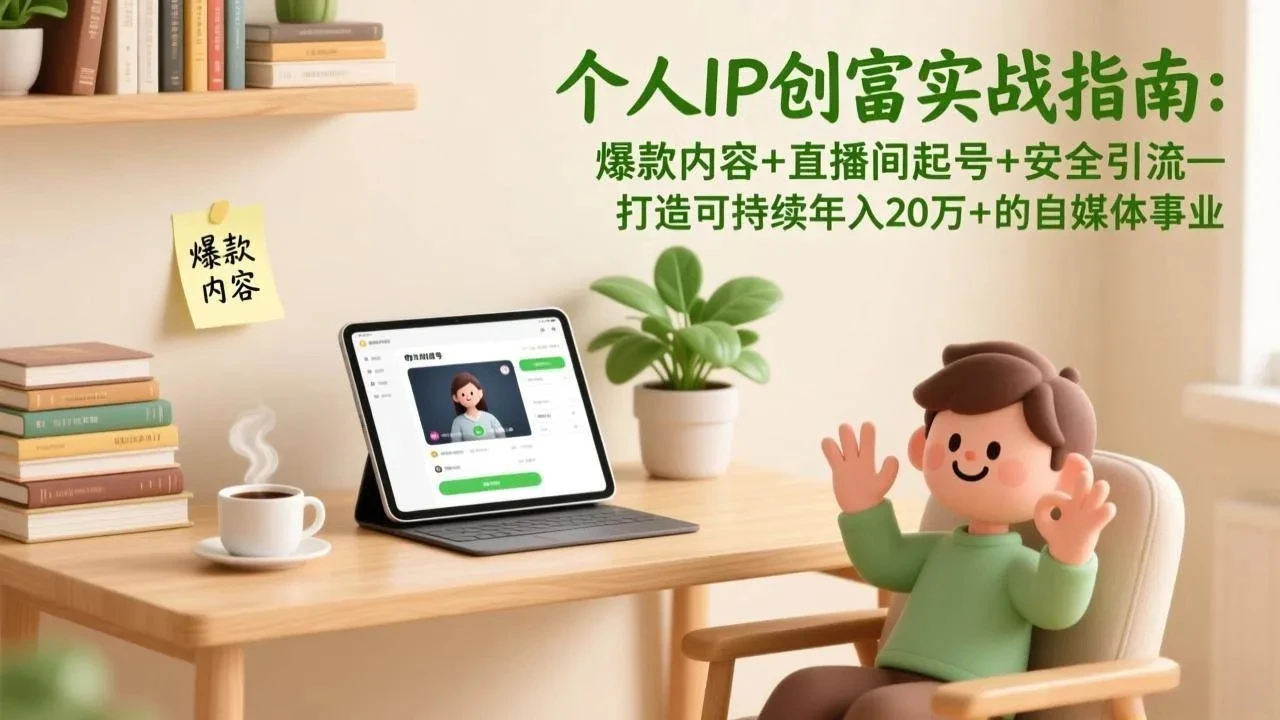 【精】个人IP创富实战指南：爆款内容+直播间起号+安全引流，打造可持续年入20万+的自媒体事业-淘米帮