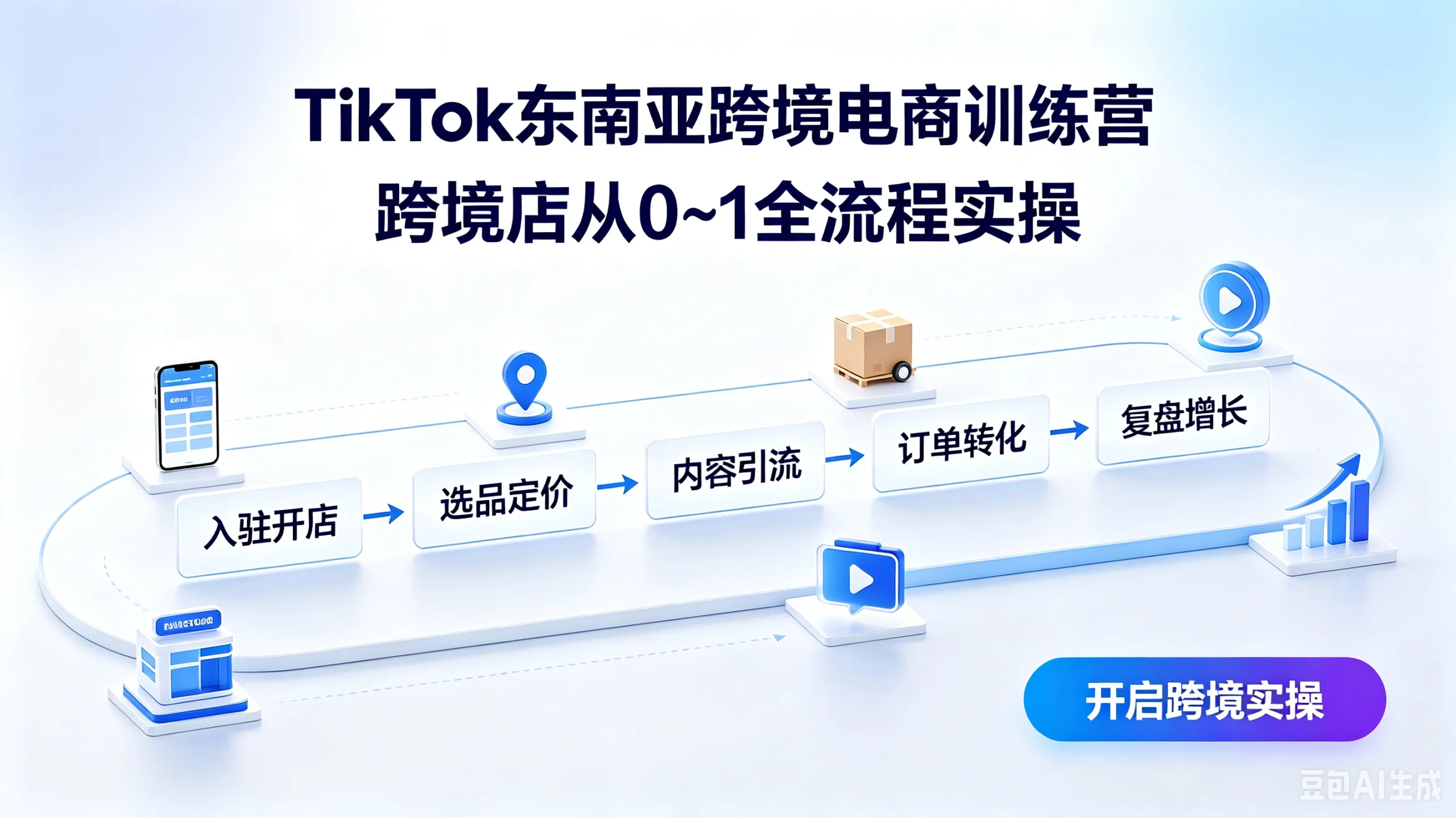 【精】TikTok东南亚跨境电商训练营跨境店从0~1全流程实操,复盘增长、订单转化、内容引流、选品定价、入驻开店-淘米帮