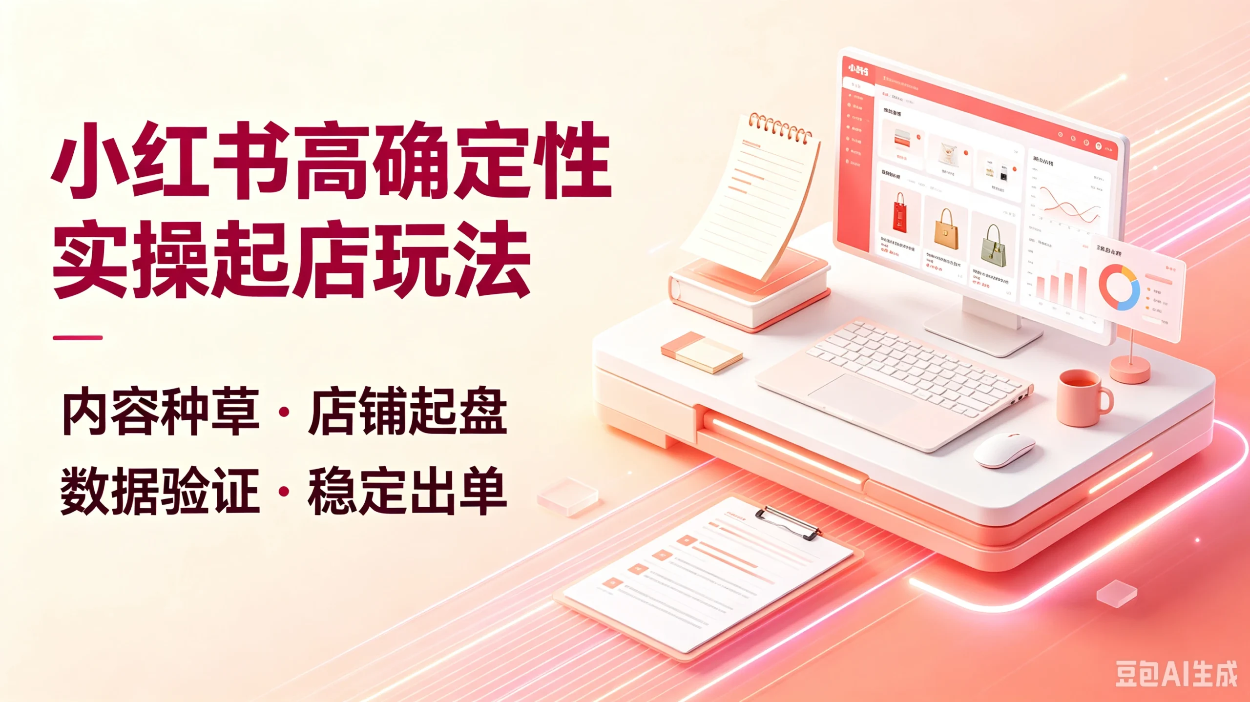 【精】小红书高确定性实操起店玩法，内容种草·店铺起盘、数据验证·稳定出单-淘米帮