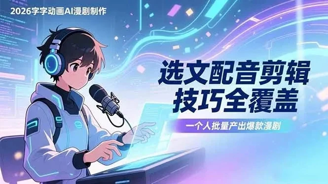 【精】2026字字动画AI漫剧制作-1期，选文配音剪辑技巧全覆盖，一个人就能批量产出爆款漫剧-淘米帮