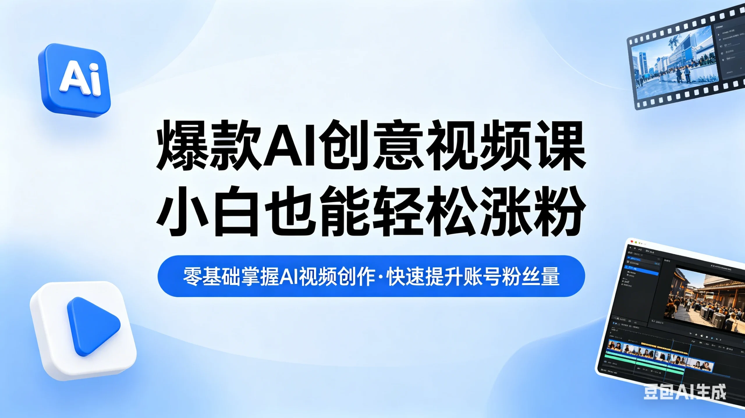 【精】爆款AI创意视频课,零基础掌握AI视频创作,快速提升账号粉丝量-淘米帮
