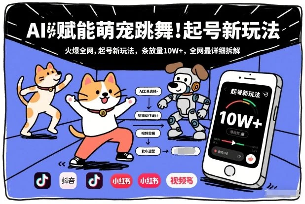 AI赋能萌宠跳舞，火爆全网，起号新玩法，条条播放量10W+，全网最详细拆解-淘米帮