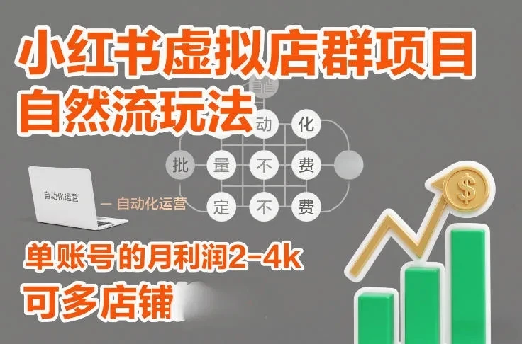 【精】小红书虚拟店群项目，自然流玩法，批量自动化，稳定不费号，单账号的月利润2-4k，可多店矩阵-淘米帮